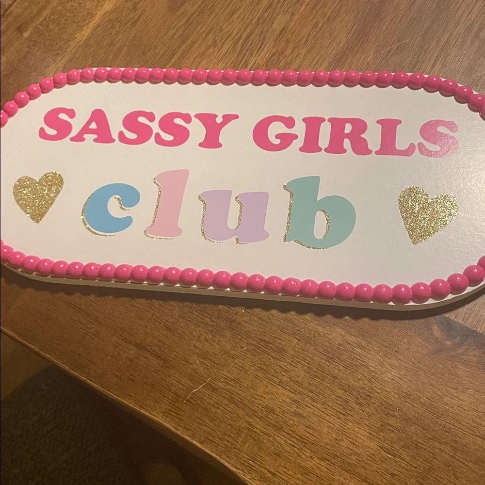 Sassy Girls Club Party Sign - Pink, Gold, Blue - Picture 2 of 2